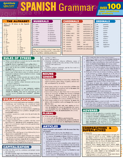 Barcharts Spanish Grammar Quizzer Quick Study Guide Spanish Literacy Online Teacher Supply