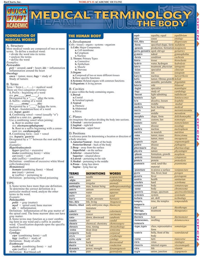 BarCharts Medical Terminology: The Body Quick Study Guide